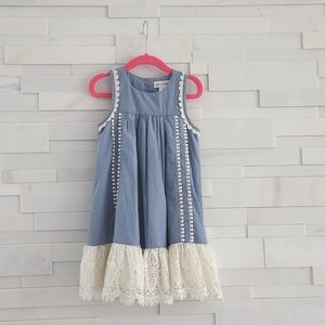 ARTISAN WORKS DENIM LACE TRIMED FULLY LINED DRESS. SUPER ADORABLE. SIZE 3T